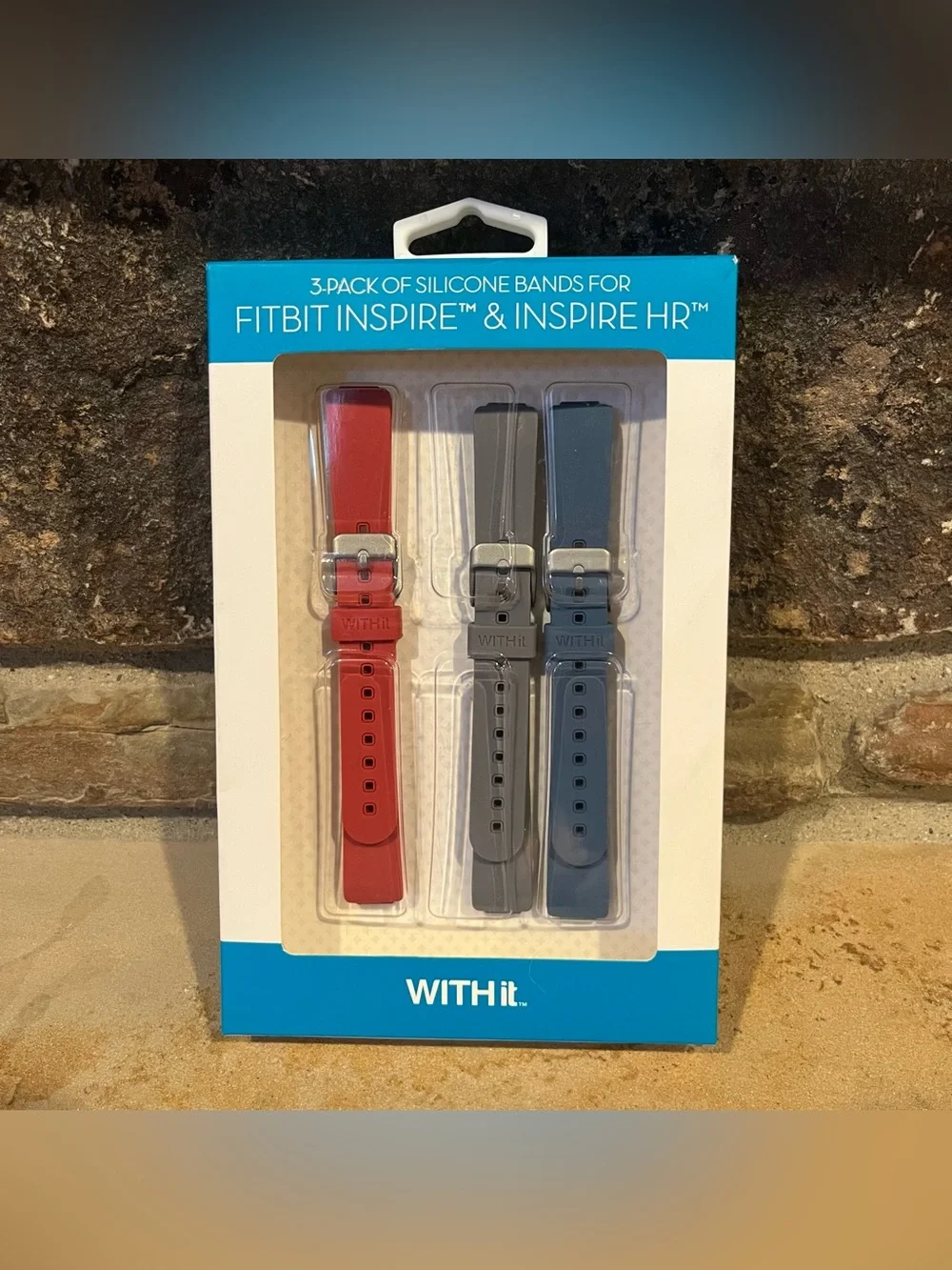 WithIt Fitbit Inspire and Inspire HR Silicone Bands 3-Pack Red, Blue, Grey